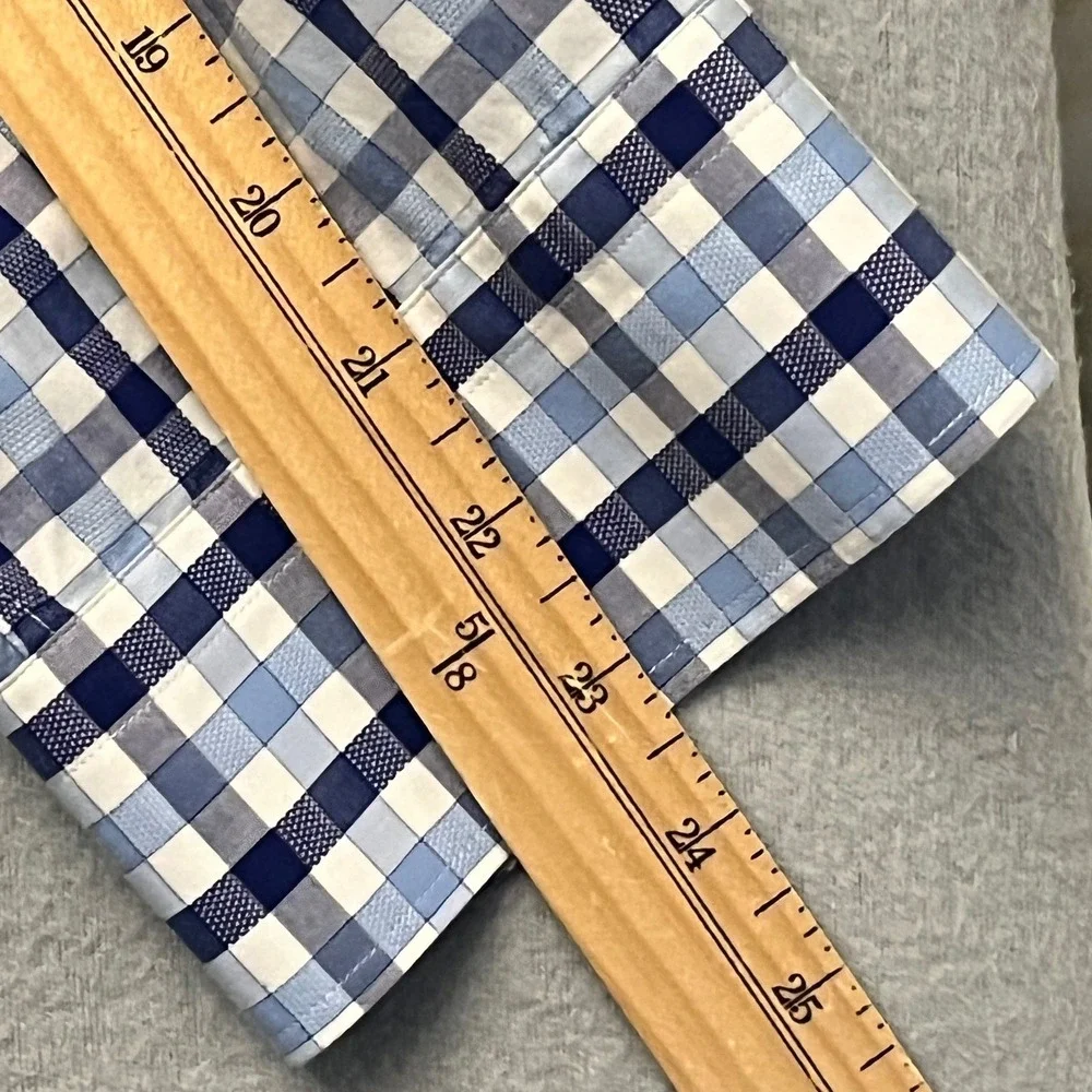 Robert Graham Blue Gingham Check Cotton Button Front Shirt Mens 3XL Long Sleeve
